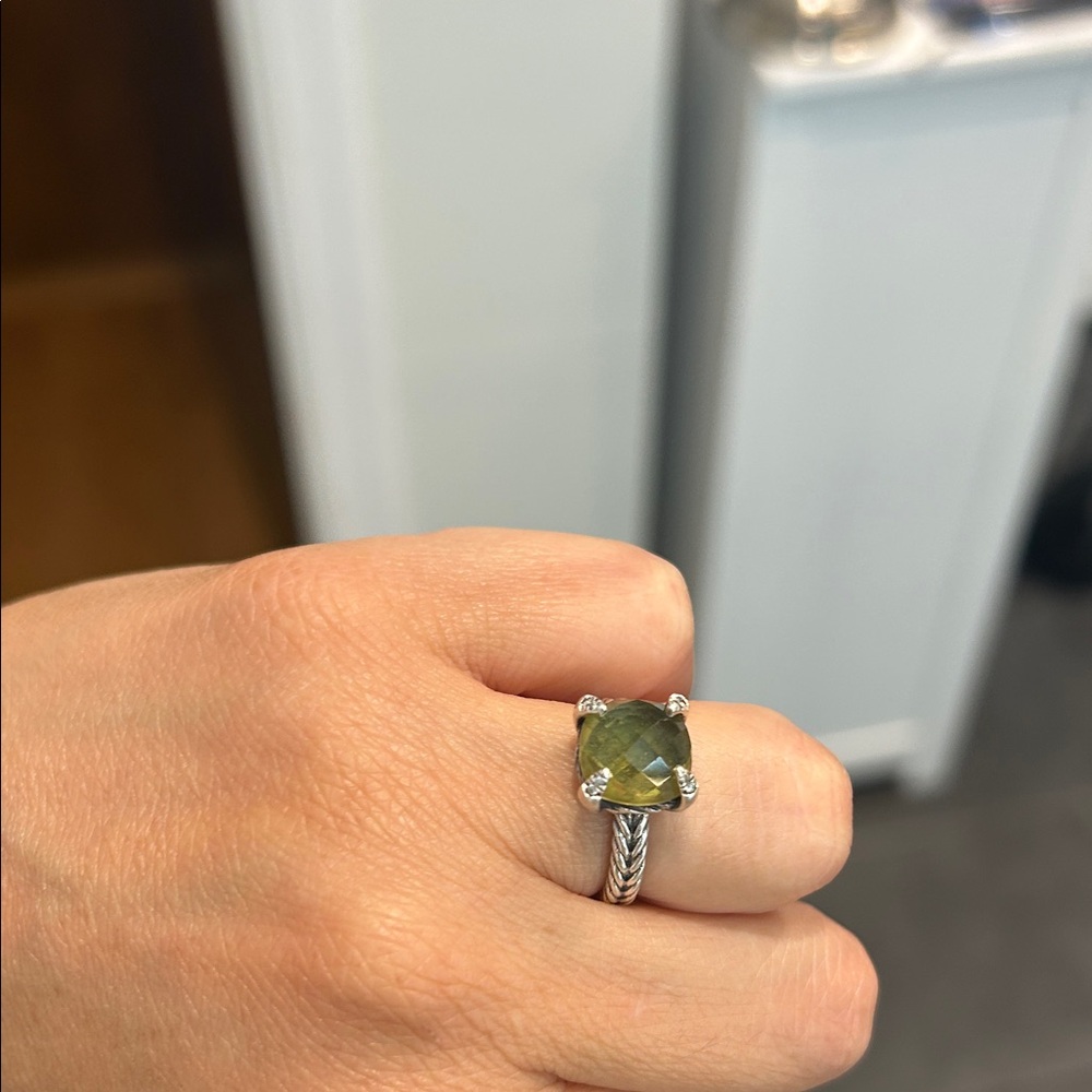 David Yurman Green Gemstone Silver Ring